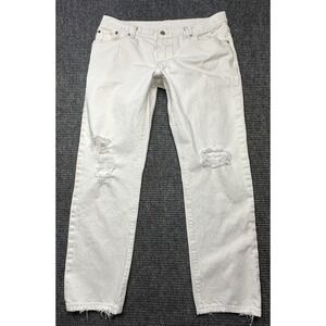 Levis 501 CT Jeans Womens 32x27 White Distressed Tapered Leg Button Fly Denim
